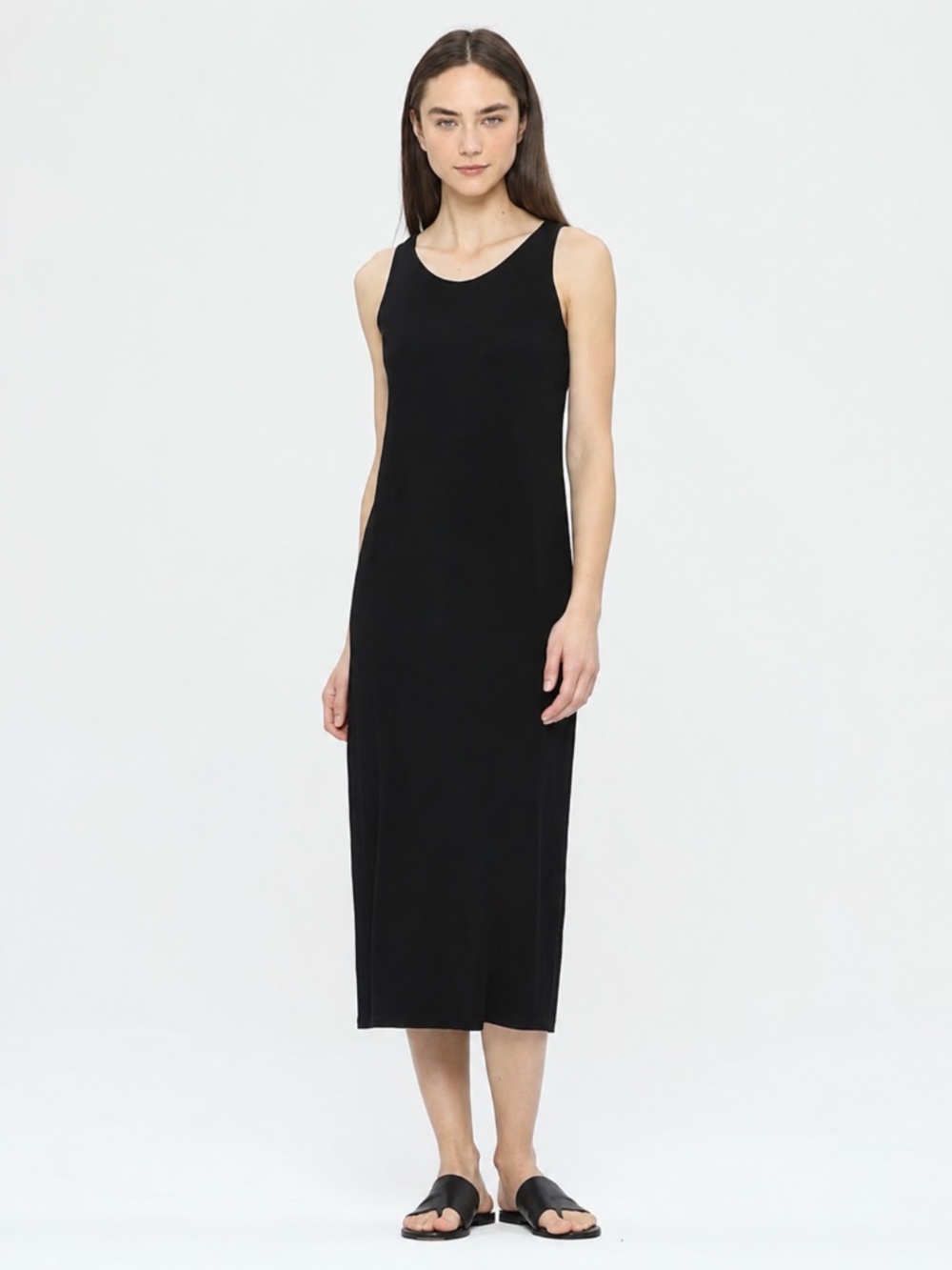 Eileen Fisher System Viscose Jersey Tank Dress Black S